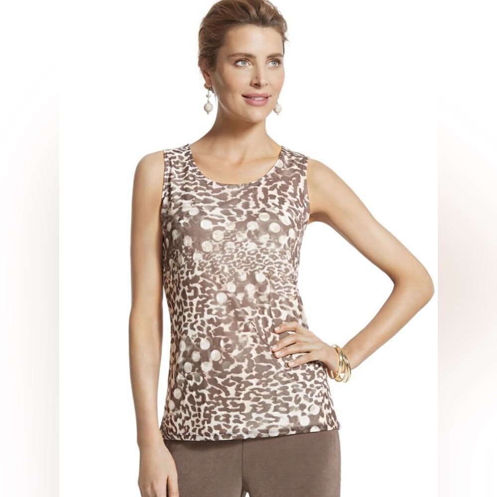Chico’s TRAVELERS COLLECTION Leopard Mesh Tank Top Size 2/L/12